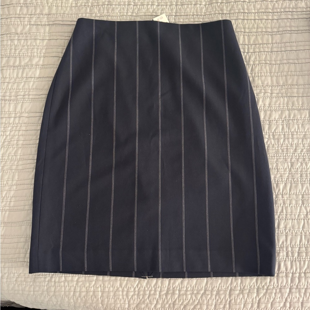 Express Navy Blue with White stripes Skirt Knee-Length Workwear